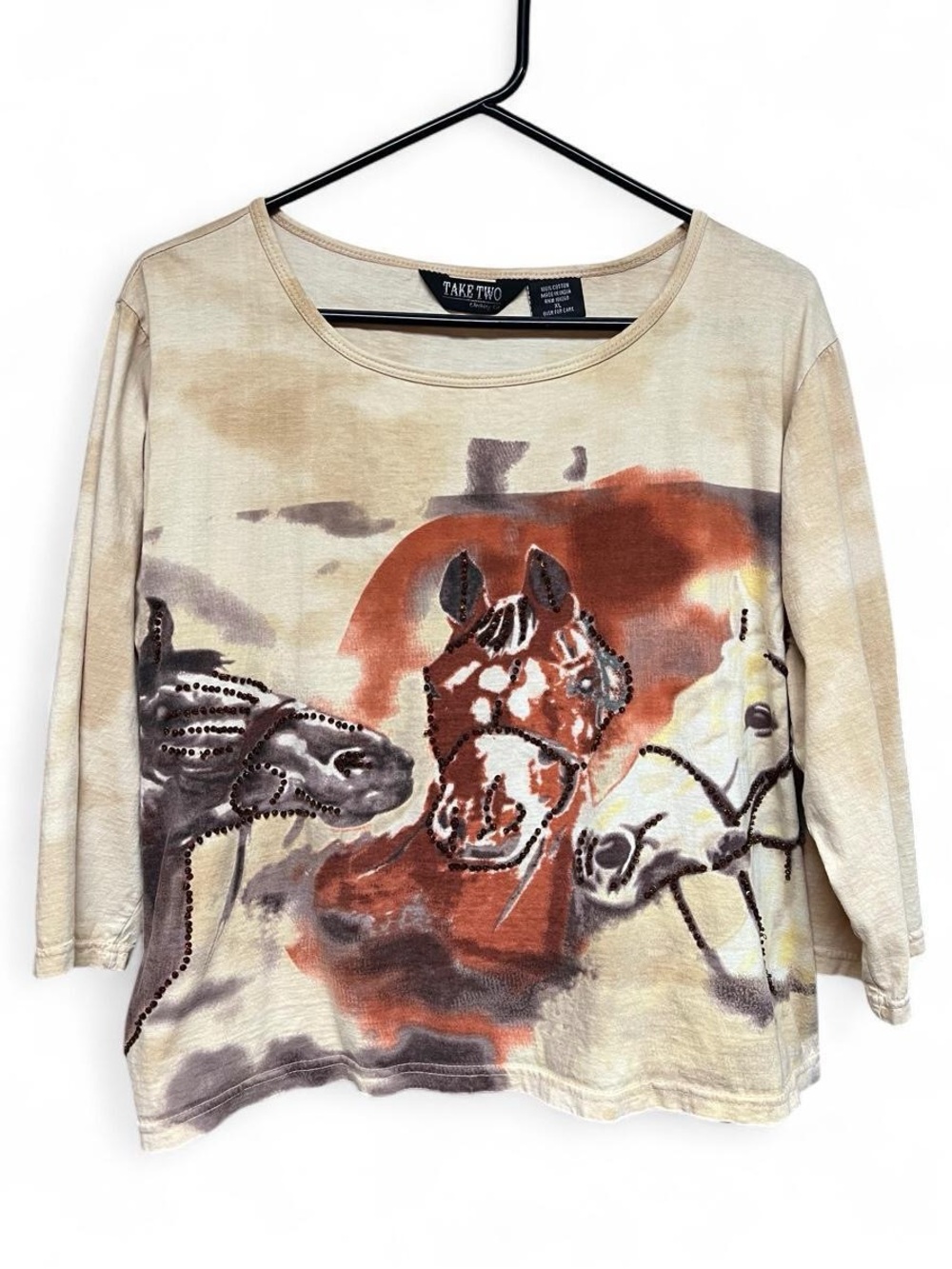 Vintage Take Two Clothing Co. Horse Sequin Western Graphic Top XL 90’s Y2K
